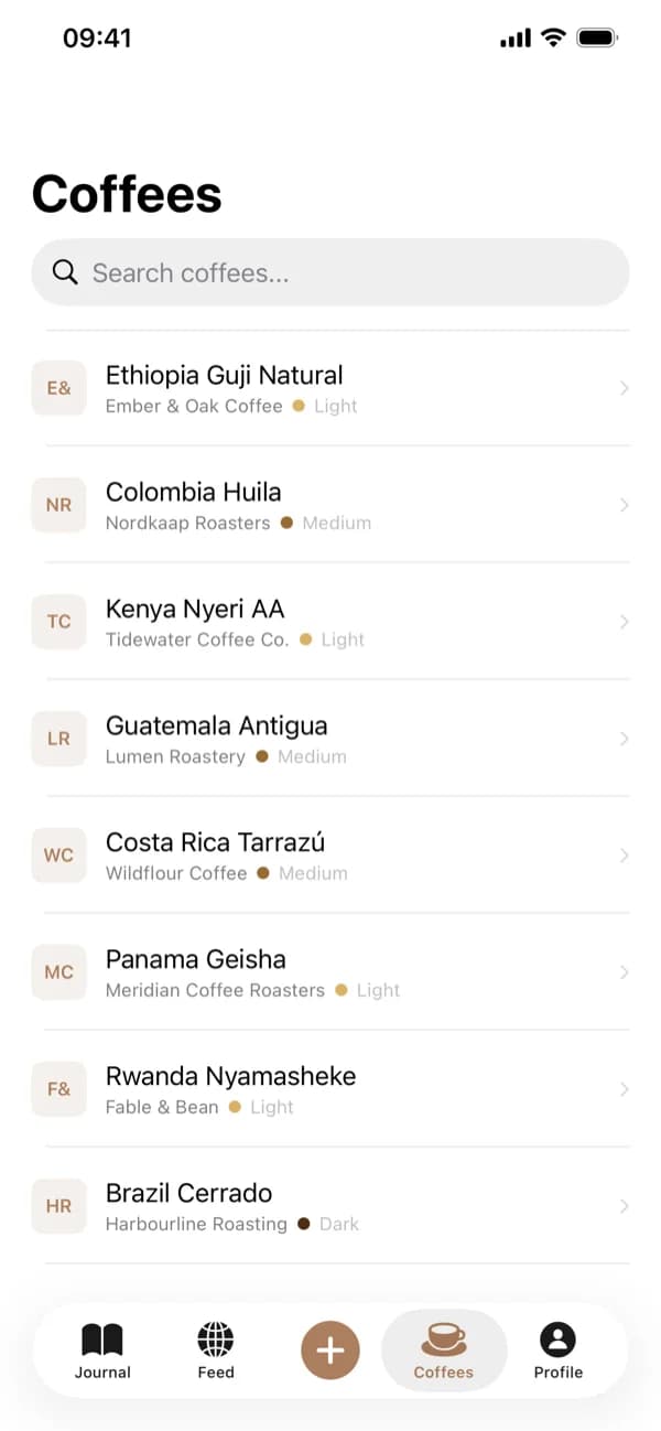 Browsing the coffee database