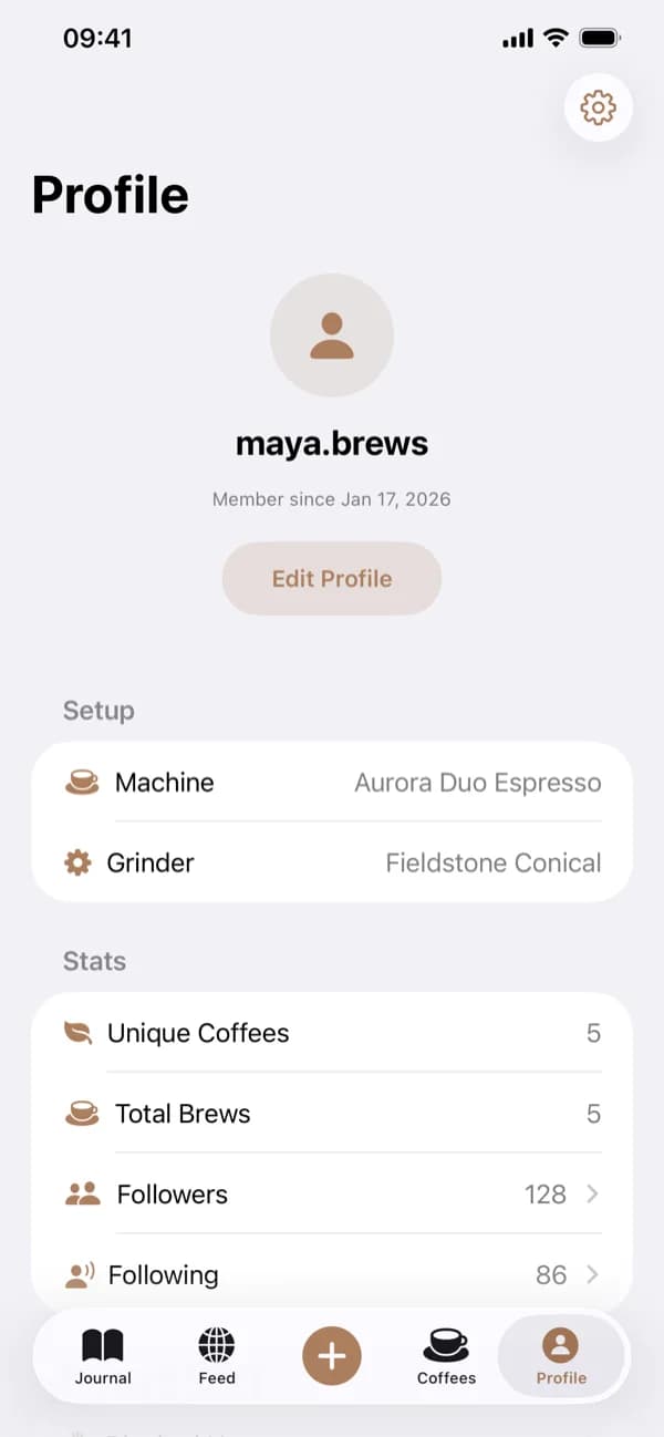A Roastly profile showing brew setup and stats